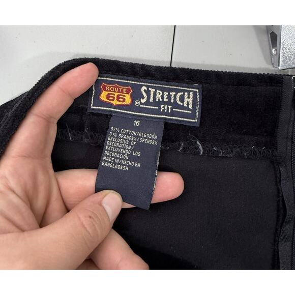 Route 66 Black Velvet Mini Skirt Lace Up Western Y2K Vintage Stretch Size 16 - Picture 3 of 5